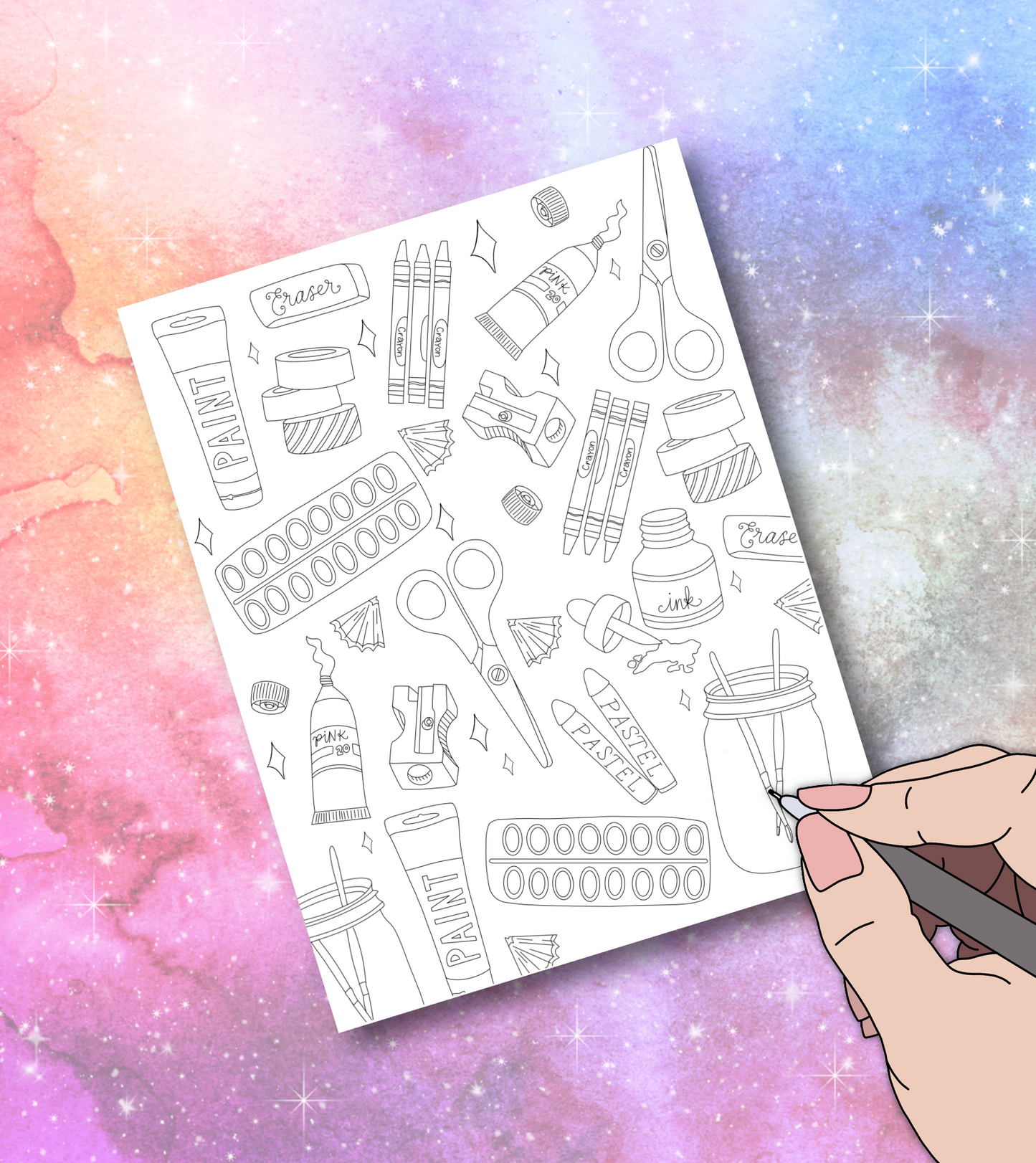 Art supplies coloring page
