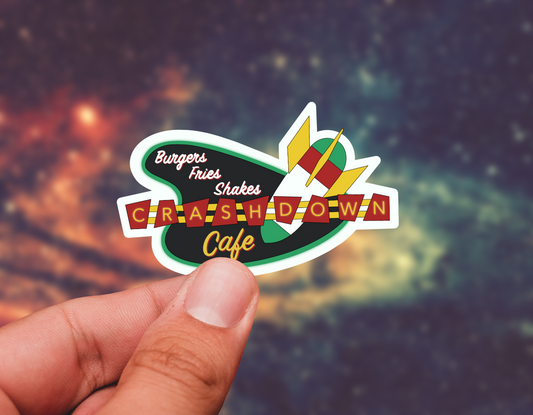 Crash down cafe sticker