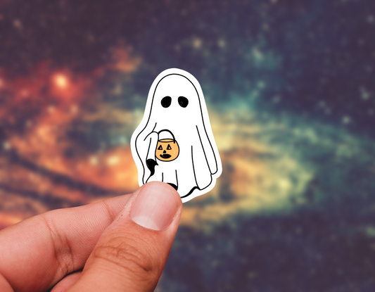 Ghost trick or treat sticker