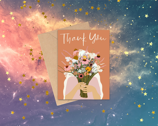 Girl and flowers thank you card