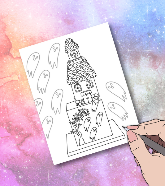 Spooky house coloring page