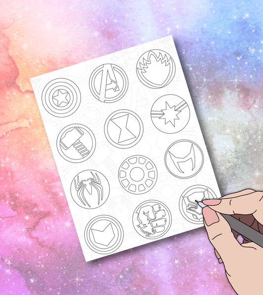 Superhero logos coloring page