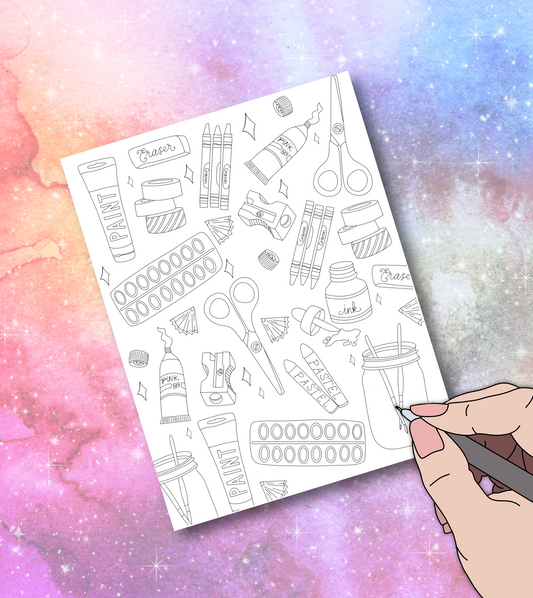 Art supplies coloring page